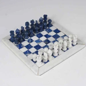 "White Marble & Lapis Lazuli Chess Set – Elegant Decor, Perfect Valentine’s Gift - Picture 1 of 6