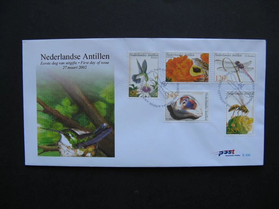 NETHERLANDS ANTILLES, cover FDC 2002, hummingbird insect lizzard hermit crab - Image 1 of 1