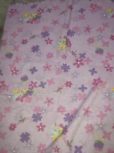 Vintage Disney Tinkerbell Fairy Sheet Fabric Quoting Decor Twin Top Purple - Picture 1 of 4