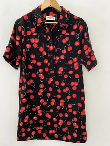 ESSENTIEL ANTWERP Cherry Print Short Sleeve Mini Shirt Dress Black Size UK8 EU36 - Picture 1 of 12