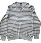 Gap Herren grau/marineblau/weiß gestreifter Pullover Größe M Langarm Pullover V-Ausschnitt
