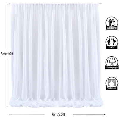 Large Wrinkle-free White Silk Backdrop Curtain Soft Background Wedding Home Deco - Image 1 of 4