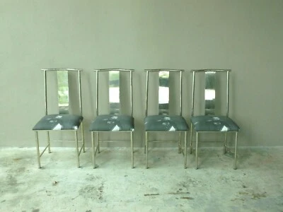 4 STRIKING 1970'S  MODERN CHROME HOLLYWOOD REGENCY MING SIDE CHAIRS  - Image 1 of 4