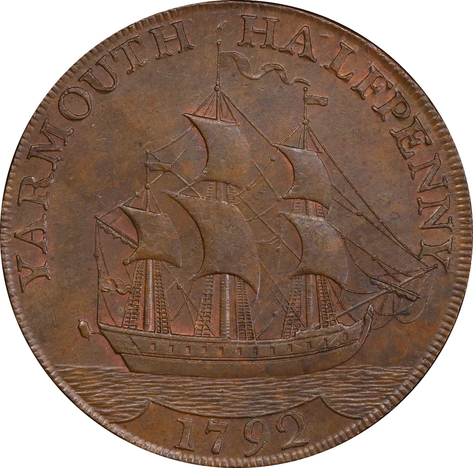 1792 Great Britain Norfolk, Yarmouth Conder 1/2 Penny - PCGS MS62 BN - Nice! - Image 1 of 4