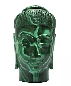 Wohndekorierte Buddha Kopf Statue handgeschnitzt Malachit Buddha Skulptur 4 Zoll - Bild 1 von 5
