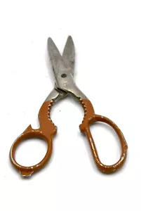 Vintage Wiss Kitchen Scissors Multi Purpose Jar Bottle Open Cut Brown USA Heavy - Picture 1 of 5