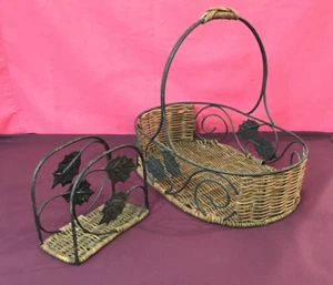 Cesta y servilletero vintage de hojas de mimbre - Imagen 1 de 6