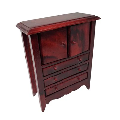 Armario 2 puertas con 3 cajones inferiores tono caoba casa de muñecas miniatura escala 1:12 Foto 1 de 4