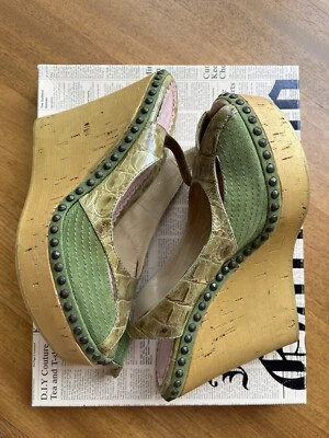 New in Box RARE Vintage RUNWAY JOHN GALLIANO LEATHER PLATFORM HEELS size 36 $735 - Image 1 of 4