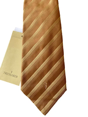 NWT TRUSSARDI Striped Silk Tie Burnt Gold Made In Italy - Image 1 of 4