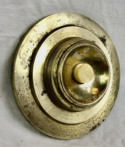 Antique Door Bell Press Button, Brass, Original, Foley Cover