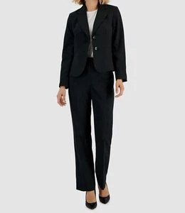 Le Suit Women's Black Pinstriped Two-Button 2-Piece Pantsuit Petite Size 14P - Picture 1 of 4