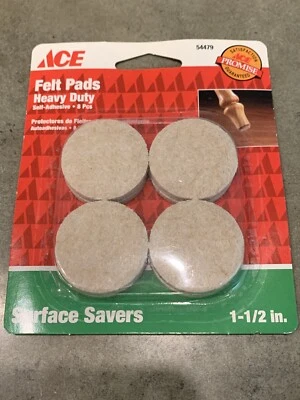 Ace 54479, almohadillas de fieltro de alta resistencia, 1-1/2", ahorradores de superficie 8 piezas nuevas selladas Foto 1 de 2