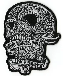 Sugar Skull Patch 4" | "Who Wants to Live Forever" | Embroidered Iron On Small - Picture 1 of 5
