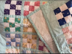 New Pastel Green/multicolor handmade baby quilt White Back, Boy/Girl, 54”x40” - Picture 1 of 4