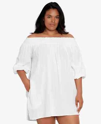 Lauren Ralph Lauren X7511 Cotton Plus Size Off-the-Shoulder Dress, White, 1X - Image 1 of 3