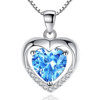 Damen Türkis 925 Silber Zirkonia Love Liebe 1 Halskette + Anhänger Herz Geschenk - Bild 1 von 3