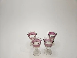 MCM Wine Goblet Glass Lot Of 4 Vintage Red trim with white design Small 4" - Picture 1 of 3