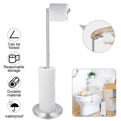 2 IN 1 FREE STANDING CHROME FRAME BATHROOM TOILET 6 PAPER ROLL HOLDER DISPENSER - Image 1 of 4