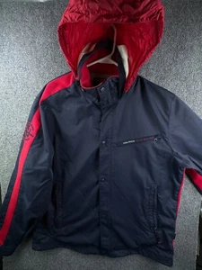 VTG Nautica Competition Blue Red Hooded Jacket Mens XL Zip Pockets Snap Up Adult - Picture 1 of 19