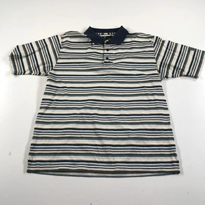 Tiger Woods Nike Polo Shirt Mens Medium Blue White Yellow Green Striped Buttons - Picture 1 of 10