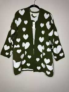 NEW Anthropologie Maeve open cardigan green w/ white hearts sweater size XS - Picture 1 of 5