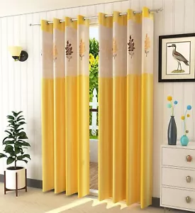 Door Curtain with Floral Net 2 Piece Premium - 7ft, Yellow - Picture 1 of 6
