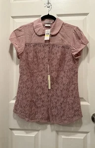 New Van Heusen Studio Blush Lace Button Up Blouse Beautiful SP 74% Cot. 26% Nyl. - Picture 1 of 8