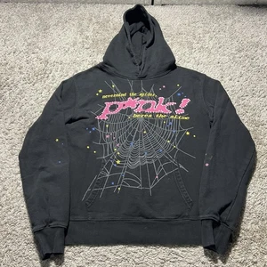 Black Punk Sp5der Hoodie Spider Web Hoodie Size Small Pink Soft Fleece - Picture 1 of 11