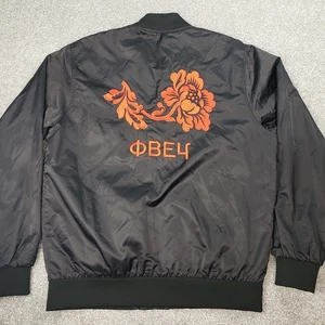 Obey Bomber Jacket Mens M Black Satin Nylon Red Japanese Flower Streetwear - Picture 1 of 11