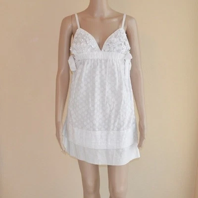 Mini Vestido Para Mujer MANOUSH 3D Blanco Flor y Lunares Cintura Imperio Talla 2 Foto 1 de 4