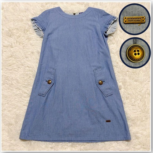 Abito intero Burberry etichetta blu indaco cotone volant logo placca