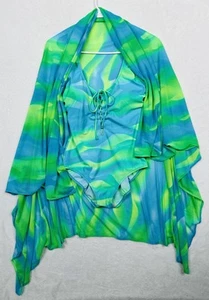 Vintage Gottex One Piece Swimsuit Size 10 W/Coverup Wrap Skirt Colorful Abstract - Picture 1 of 17