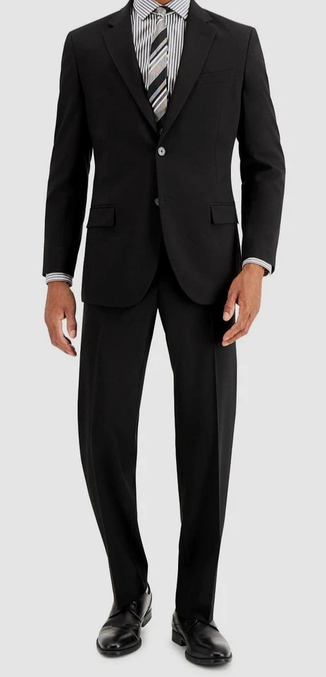 Nautica Men's Black Solid Modern Bi-Stretch Two-Button Gaff Suit Jacket Size 40L