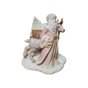 Santa Claus And Reindeer Ceramic Old World Style 9.5 In. Tall Nice Photos Descr - Picture 1 of 8