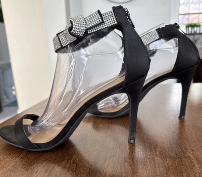 Christian Siriano Women's Collins Black Rhinestone Strap Open-Toe Stiletto Sz 11 - Image 1 of 4