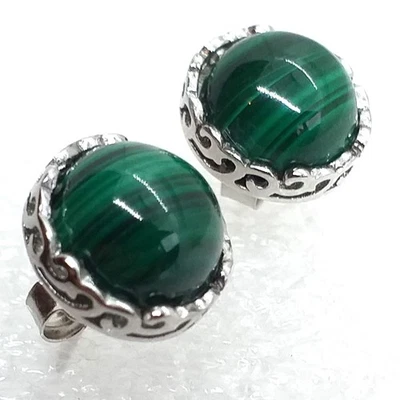 ECHTER  NATUR Malachit Ohrringe Ohrstecker 925 Sterling Silber rhodiniert - Bild 1 von 4