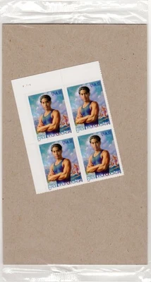 Scott #3660 Duke Kahanamoku Plate Block of 4 Stamps - Sealed Brown - Image 1 of 4
