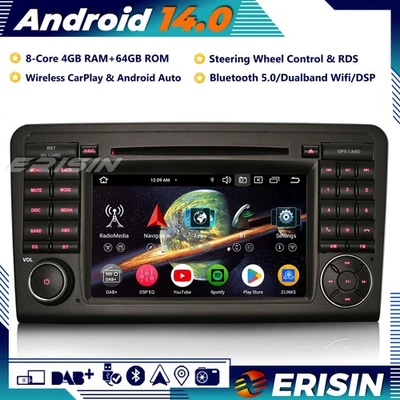 64GB Android 14 Autoradio GPS DAB+CarPlay DVD for Mercedes ML/GL-Class W164 X164 - Immagine 1 di 4