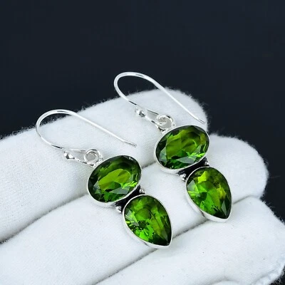 Peridot Edelstein Handgemacht 925 Sterling Silber Ohrringe August Monatsstein - Bild 1 von 4