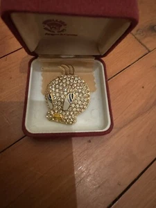 Tweety Bird Brooch Crystal Rhinestone Vintage Rare Gold Colour With Box - Picture 1 of 3