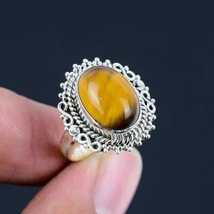 Tiger Eye Gemstone Solid 925 Sterling Silver Handmade Ring Jewelry LS-399 - Picture 1 of 5