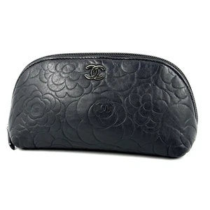 CHANEL Kamelie Kosmetiktasche Leder schwarz Lammleder echt - Bild 1 von 20