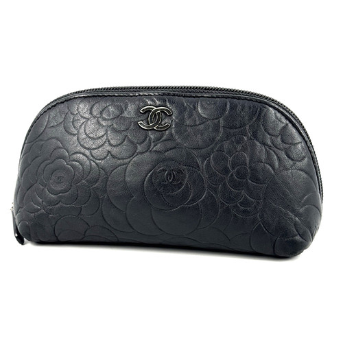 CHANEL Camelia Cosmetica Pochette Pelle di Agnello Nera Autentica