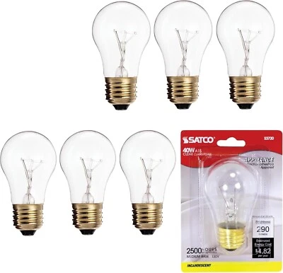 Satco S3720 - 40 Watt A15 Clear Appliance Lamp -  130/120 Volt - 2700K (6 Pack) - Image 1 of 4
