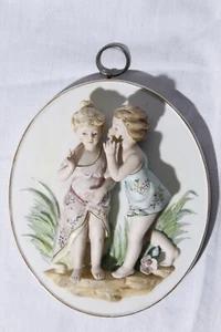 Vintage Capodimonte Porzellan Wandbehang Plakette 6" - Bild 1 von 3