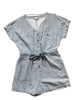 American Eagle NUEVO XL Mono Denim Azul Blanco Rayas Algodón Shorts Foto 1 de 4