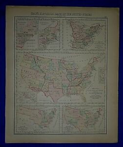 Vintage 1889 ~ HISTORICAL MAP of the UNITED STATES ~ Antique Authentic Free S&H 