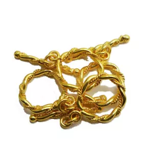 6 Pcs 20X8mm Bali Toggle Clasp Hook Clasp 18k Gold Plated - Picture 1 of 1