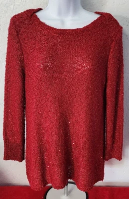 Свитер Chicos красный с блестками длинные рукава 40 дюймов бюст L 30 дюймов - Изображение 1 из 4